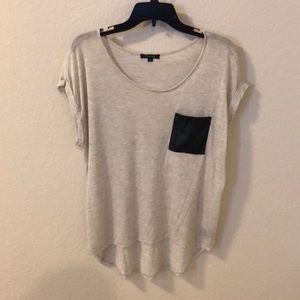 Sheer T-shirt with leather pocket
